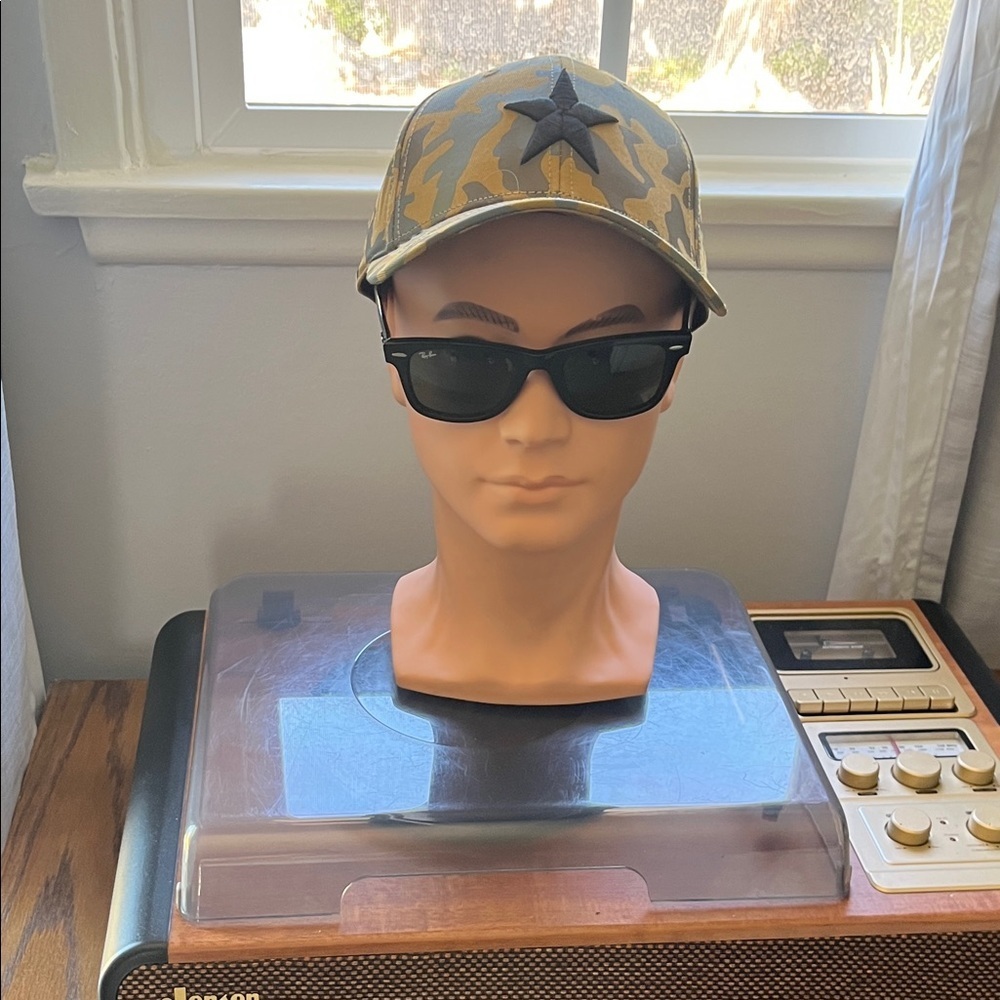 Camo Baseball Cap with Star Patch - Olive & Tan